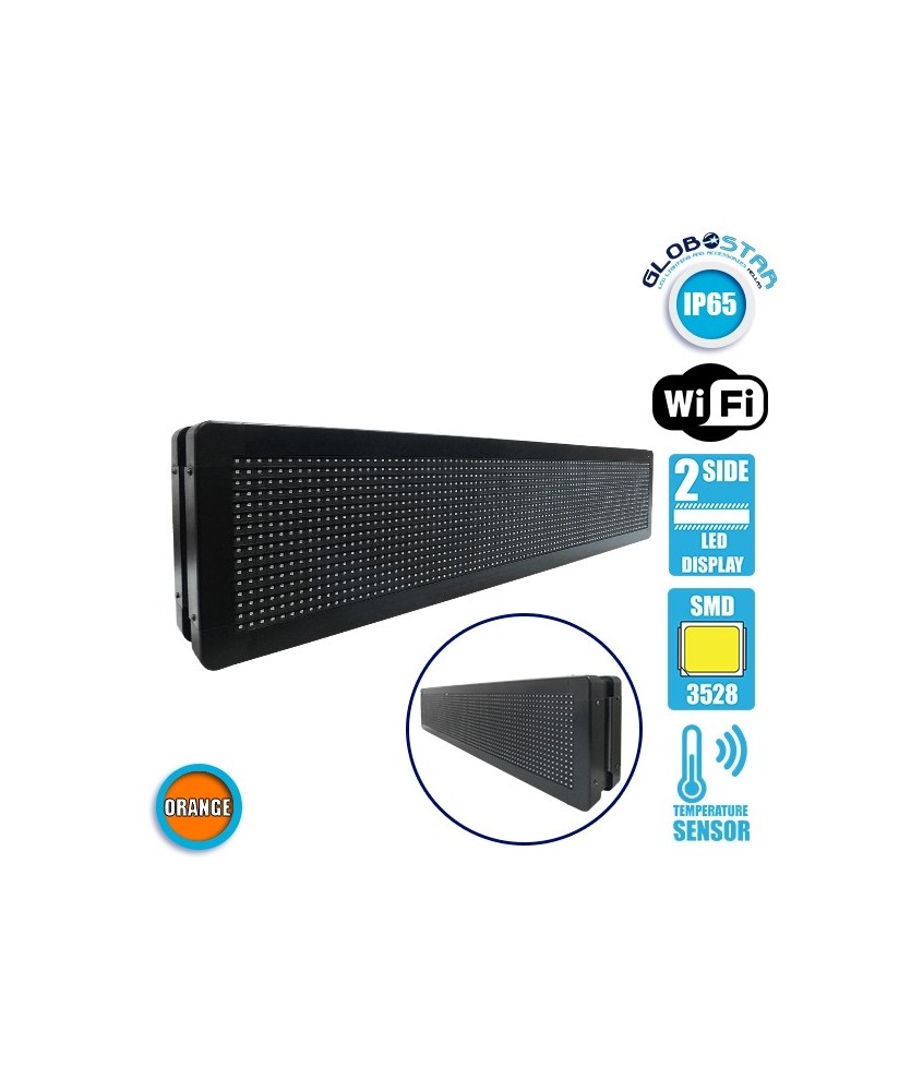 GLOBOSTAR® DISPLAY 90304 Κυλιόμενη Ψηφιακή Επιγραφή P10 Διπλής Όψης LED AC 220-240V Αδιάβροχο IP65 Πορτοκαλί - WiFi Control μέσω FK APP - Αισθητήρας Θερμοκρασίας & Υγρασίας - Μ104 x Π12 x Υ20cm - 2 Χρόνια Εγγύηση